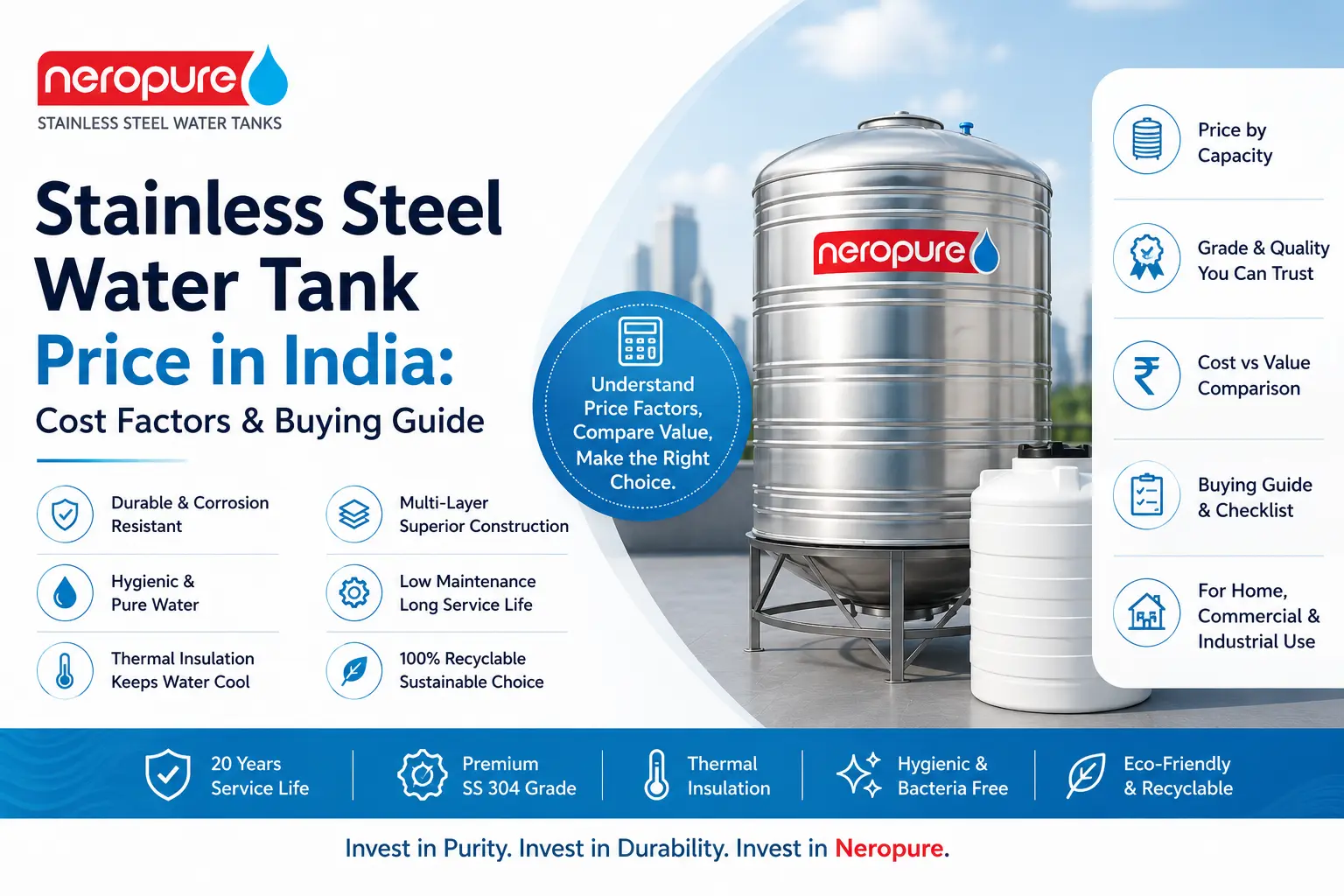 Stainless steel water tank price in India — cost factors and buying guide